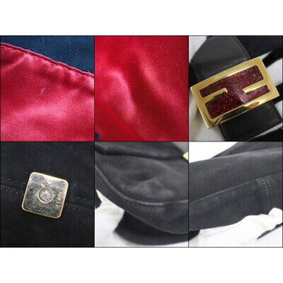 FENDI Mamma Bucket Shoulder Bag Suede Leather Black Red - Picture 6 of 7